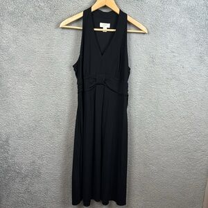 Ann Taylor Loft Black Sleeveless Midi Dress V-Neck Size 10 Stretch Liquid Knit